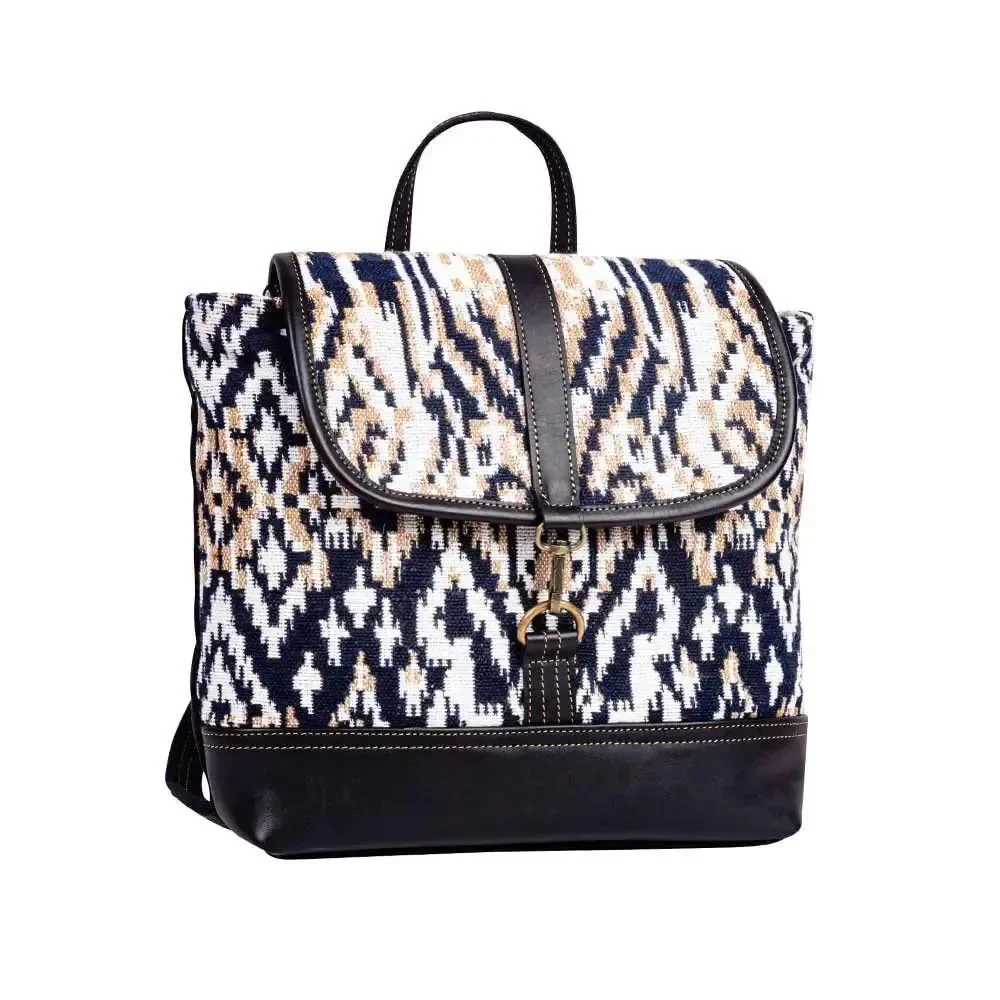 Myra Bag Handmade Jenson Backpack Upcycled Canvas & Cowhide Leather